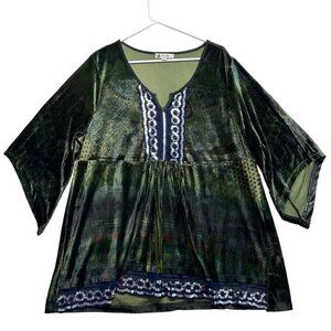 Unity World Wear Velvet Embellished Witchy Fairy Grunge Top Womens Size 1X Green